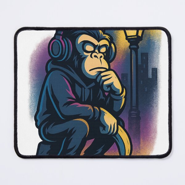 Item preview, Monkey Thinker – Midnight Banana Reflection Street Art designed and sold by VIBE CRAFT STUDIO.