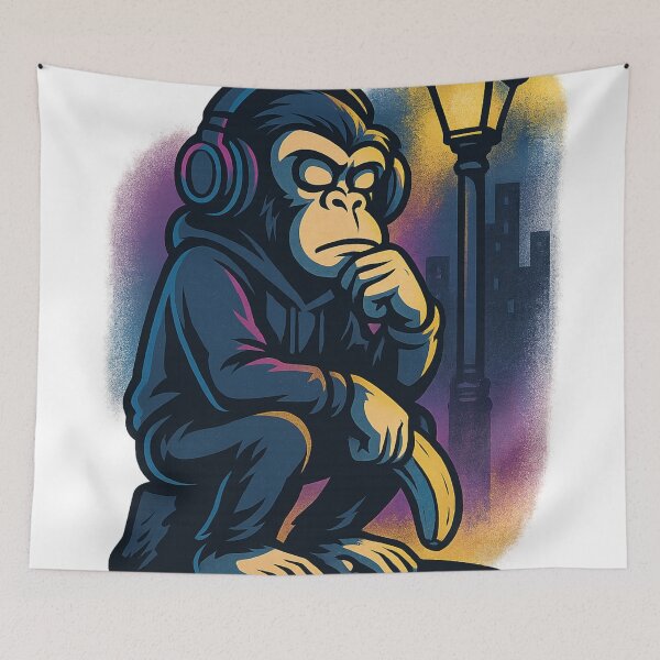 Item preview, Monkey Thinker – Midnight Banana Reflection Street Art designed and sold by VIBE CRAFT STUDIO.