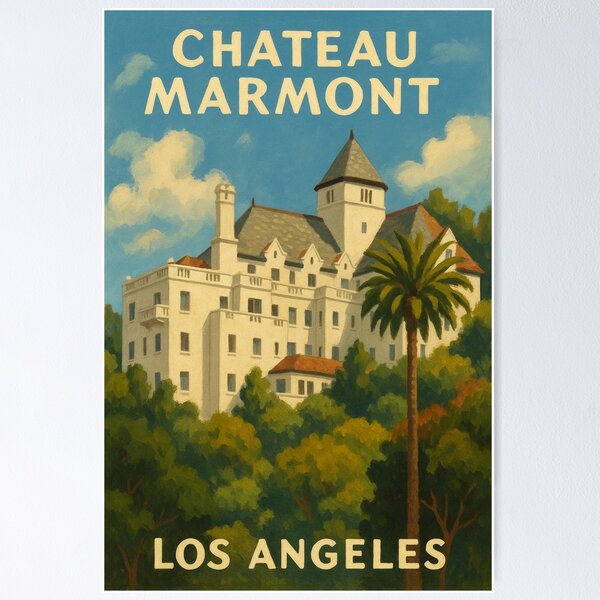Item preview, Chateau Marmont Los Angeles – Vintage Hotel View designed and sold by Aryabek.