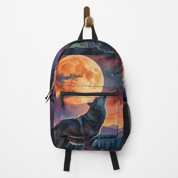 Item preview, Majestic Wolf Howling at the Moon – Watercolor Sunset, Mystical Vibe designed and sold by johndesignwaves.