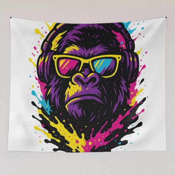 Item preview, Monkey Thinker – Graffiti DJ Gorilla in Neon Splash designed and sold by VIBE CRAFT STUDIO.