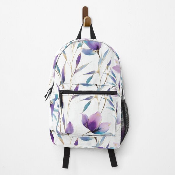 Item preview, Iridescent Bloom – Violet and Blue Florals with Golden Stems designed and sold by Moisky Patterns.