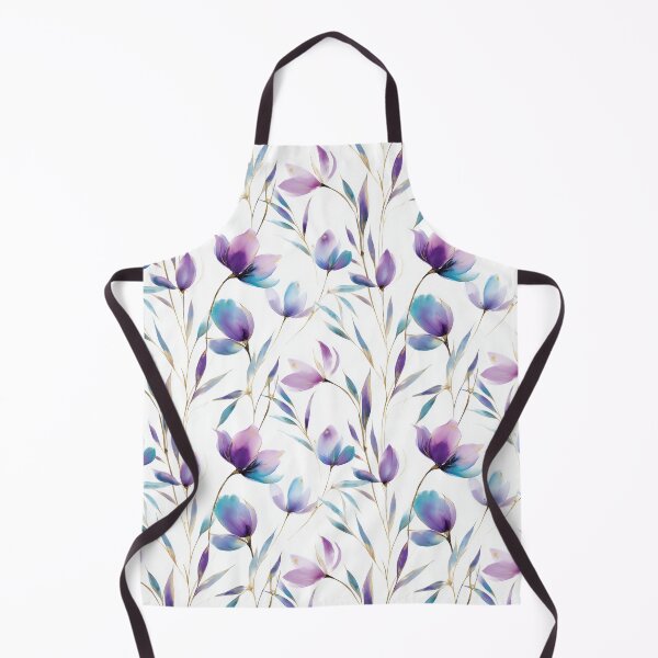 Item preview, Iridescent Bloom – Violet and Blue Florals with Golden Stems designed and sold by Moisky Patterns.