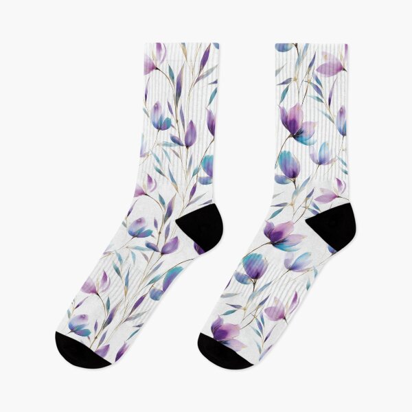 Item preview, Iridescent Bloom – Violet and Blue Florals with Golden Stems designed and sold by Moisky Patterns.