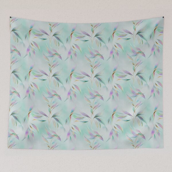 Item preview, Aurora Leaves – Iridescent Foliage on Soft Mint Mist designed and sold by Moisky Patterns.