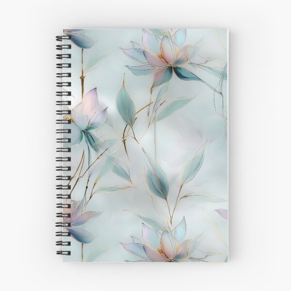Item preview, Twilight Lotus – Soft Petals and Gold Branches in Misty Blue designed and sold by Moisky Patterns.