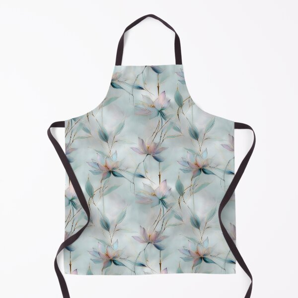 Item preview, Twilight Lotus – Soft Petals and Gold Branches in Misty Blue designed and sold by Moisky Patterns.