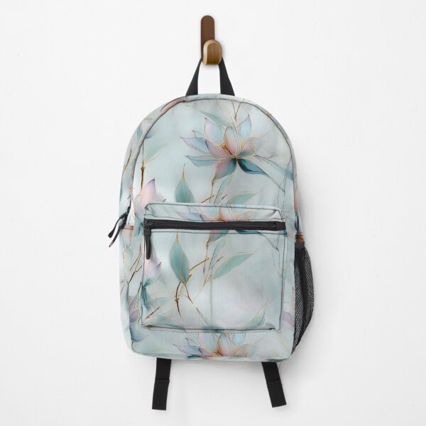 Item preview, Twilight Lotus – Soft Petals and Gold Branches in Misty Blue designed and sold by Moisky Patterns.