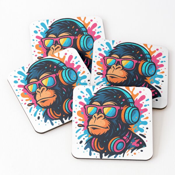 Item preview, Monkey Thinker – Neon Vibes with Headphones and Shades designed and sold by VIBE CRAFT STUDIO.