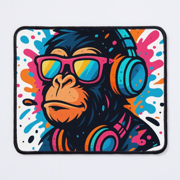 Item preview, Monkey Thinker – Neon Vibes with Headphones and Shades designed and sold by VIBE CRAFT STUDIO.
