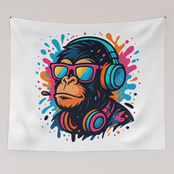 Item preview, Monkey Thinker – Neon Vibes with Headphones and Shades designed and sold by VIBE CRAFT STUDIO.