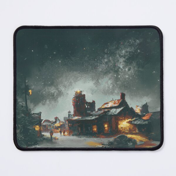 Item preview, The Starry Night of a small town covered in snow in dark grey evening designed and sold by MerryCrown.