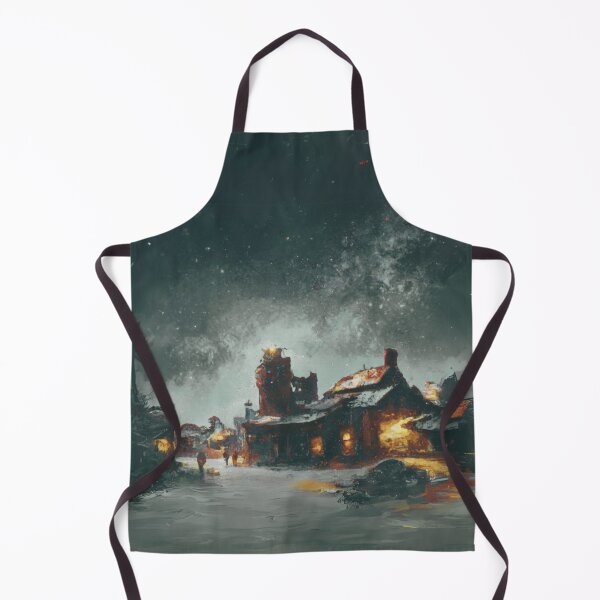 Item preview, The Starry Night of a small town covered in snow in dark grey evening designed and sold by MerryCrown.