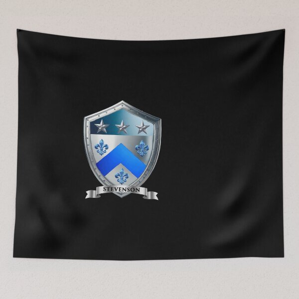 Item preview, Stevenson Name Shield Steel and Silver Brilliance Bannered with Pride designed and sold by Highlandkings.