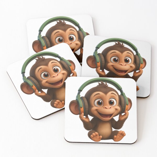 Item preview, Monkey Thinker – Happy Baby DJ with Headphones designed and sold by VIBE CRAFT STUDIO.