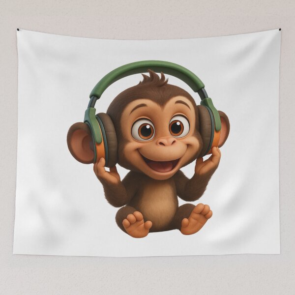 Item preview, Monkey Thinker – Happy Baby DJ with Headphones designed and sold by VIBE CRAFT STUDIO.