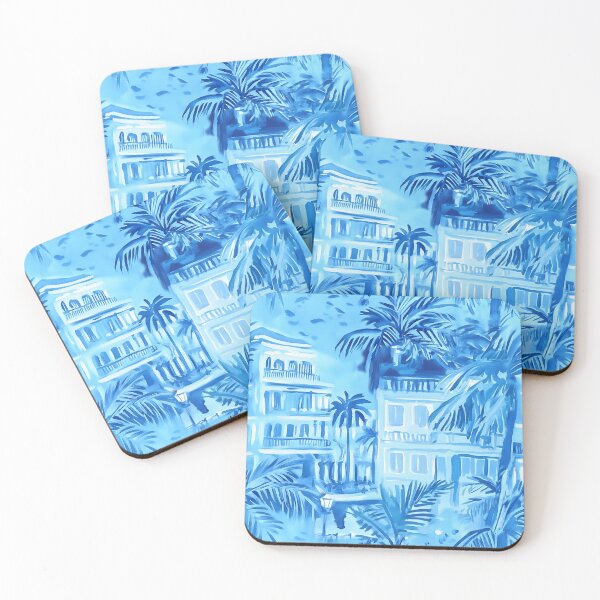 Item preview, Preppy French Riviera landscape toile blue watercolor designed and sold by SophieClimaArt.