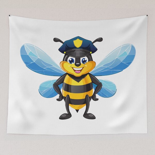 Item preview, European honey bee (Apis mellifera), Capitan bee with police hat, Cute flying honeybee officer character, bee in a policeman's cap designed and sold by Danler.