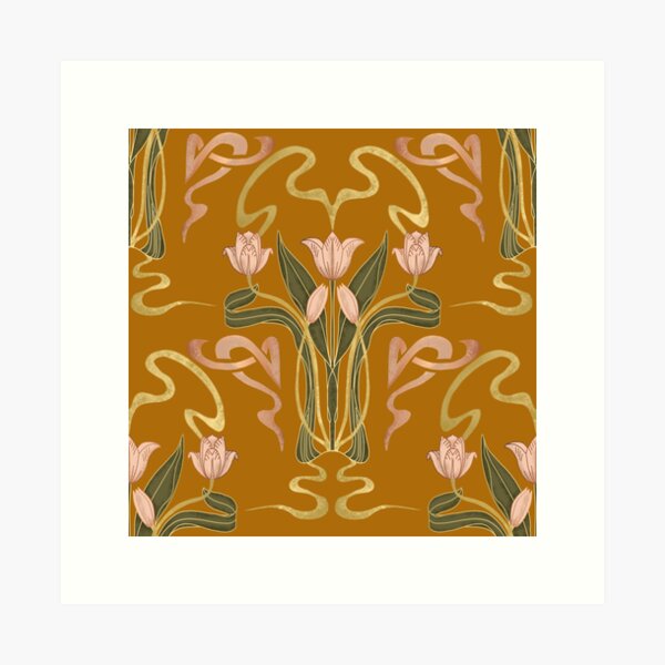 Item preview, Art Nouveau Serene Blossom Golden Ochre designed and sold by susycosta.