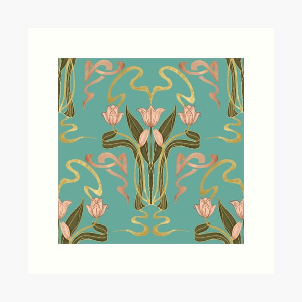 Item preview, Art Nouveau Serene Blossom Serene Aqua designed and sold by susycosta.