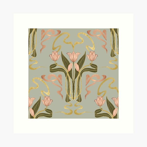 Item preview, Art Nouveau Serene Blossom Muted Sage Grey designed and sold by susycosta.