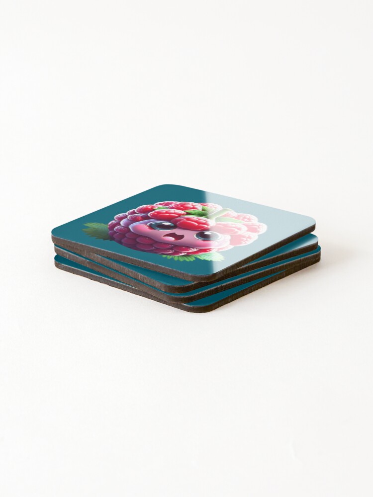 Thumbnail 4 of 5, Coasters (Set of 4), Cute Fruit - Raspberry Delight designed and sold by UmamiDesigns.