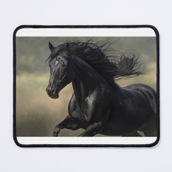 Item preview, Black horse running in the field designed and sold by MiraCleAI.