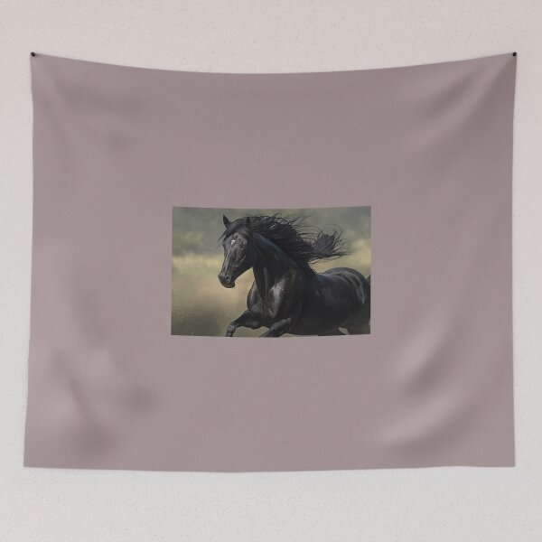 Item preview, Black horse running in the field designed and sold by MiraCleAI.