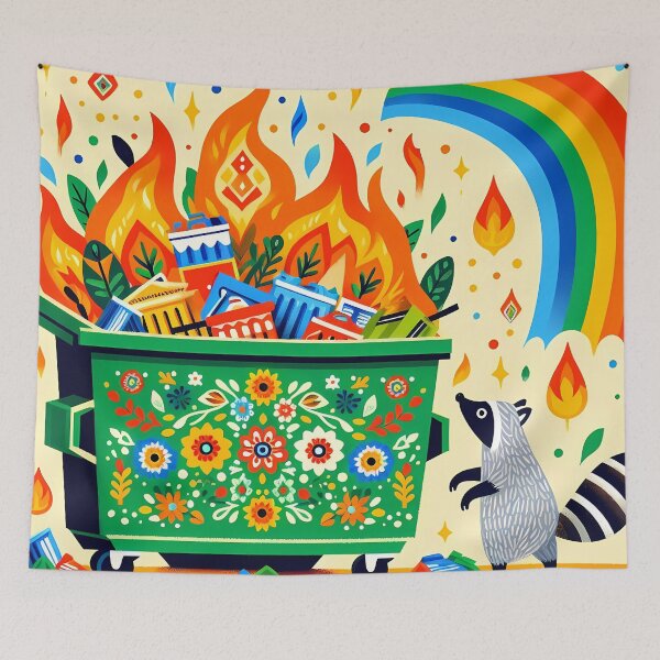 Item preview, Riley the Raccoon Dumpster Fire Supervisor - Scandinavian Folk Art by heidiannemorris © designed and sold by FOLK ART FUSION by heidiannemorris.