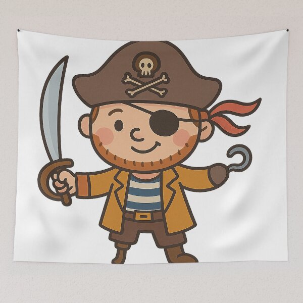 Item preview, Cute Pirate Cartoon with Hook and Sword designed and sold by cottoncode.