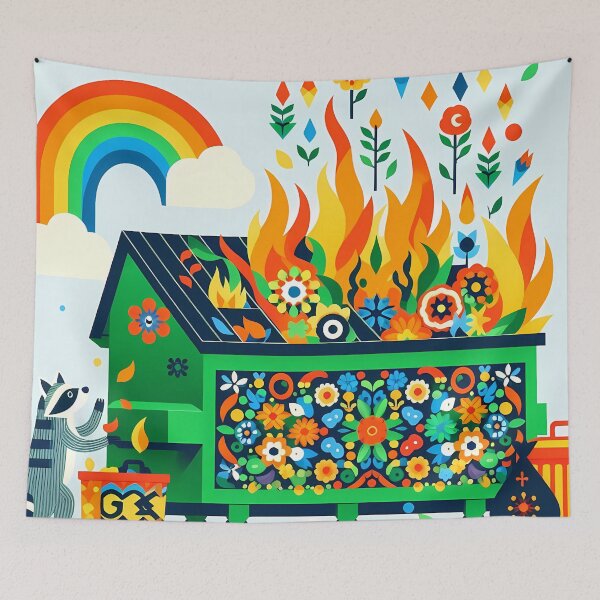 Item preview, Ricky Raccoon and the Green Dumpster Fire - Scandinavian Folk Art by heidiannemorris © designed and sold by FOLK ART FUSION by heidiannemorris.