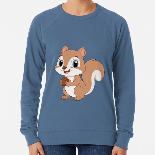 Cartoon baby squirrel holding a hazelnut (v02) Lightweight Sweatshirt