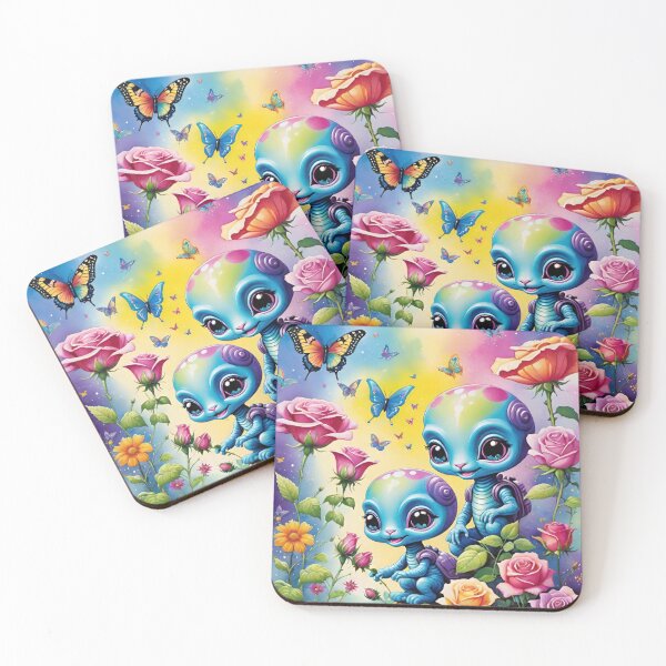 Item preview, Two Adorable Alien Visitors Enchanted By Roses And Butterflies designed and sold by CarrollGene.