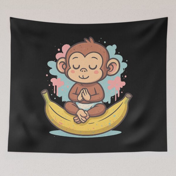Item preview, Monkey Thinker – Baby Zen on a Banana designed and sold by VIBE CRAFT STUDIO.