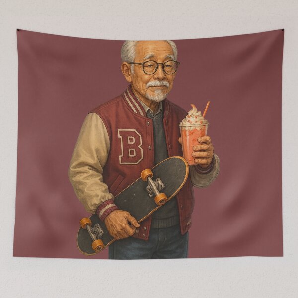 Item preview, Rebel Grandpa – Milkshake & Skateboard designed and sold by AleTot.