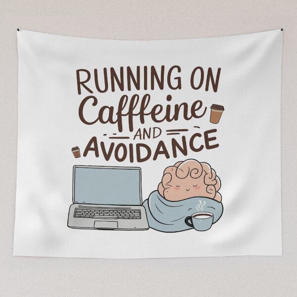 Item preview, Running on Caffeine and Avoidance – Funny Minimalist Coffee Quote Design designed and sold by HAFIZ-DP.