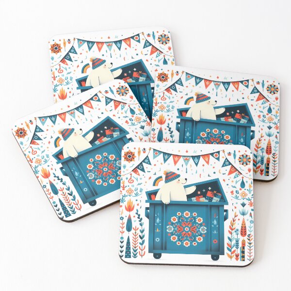 Item preview, Polar Bear Party in a Dumpster - Scandinavian Folk Art by heidiannemorris © designed and sold by FOLK ART FUSION by heidiannemorris.