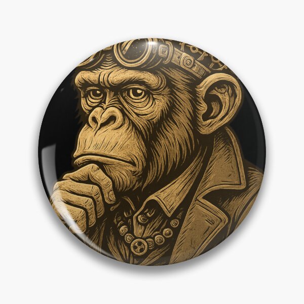 Item preview, Monkey Thinker – Steampunk Genius with Gears of Thought designed and sold by VIBE CRAFT STUDIO.