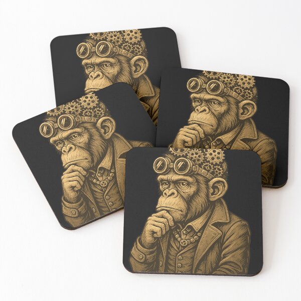 Item preview, Monkey Thinker – Steampunk Genius with Gears of Thought designed and sold by VIBE CRAFT STUDIO.