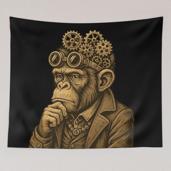 Item preview, Monkey Thinker – Steampunk Genius with Gears of Thought designed and sold by VIBE CRAFT STUDIO.