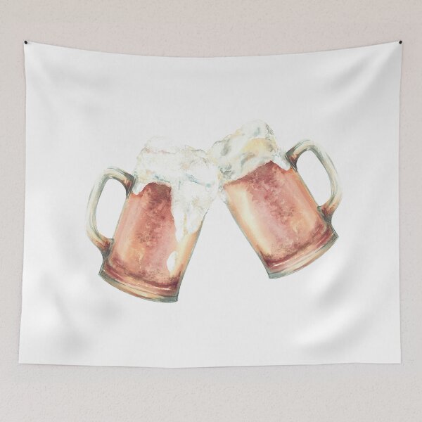 Item preview, Toasting Beer mugs with light beer and foam. Masses or litre of beer Oktoberfest drink Watercolor illustration designed and sold by BartolArt.