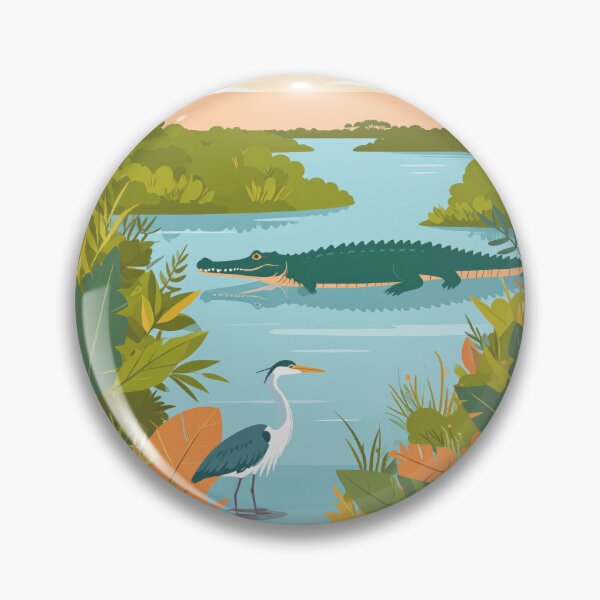 Item preview, Everglades National Park Florida – Alligator & Heron Retro Vintage Illustration designed and sold by pod24.