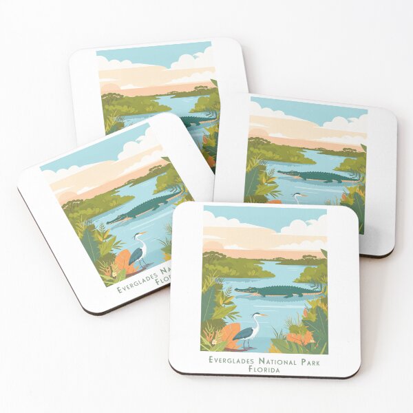 Item preview, Everglades National Park Florida – Alligator & Heron Retro Vintage Illustration designed and sold by pod24.