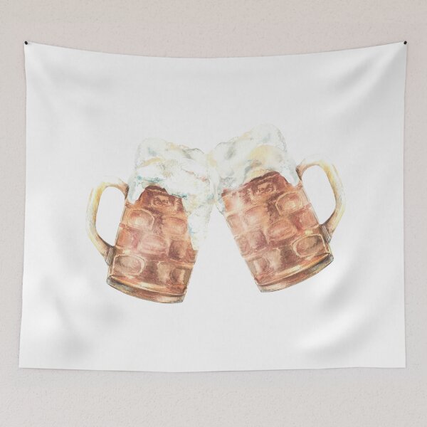 Item preview, Copy of Toasting Beer mugs with light beer and foam. Masses or litre of beer Oktoberfest drink Watercolor illustration designed and sold by BartolArt.