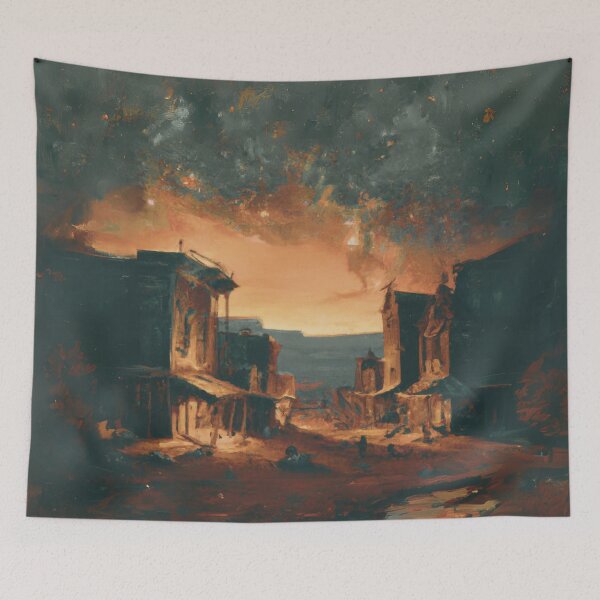 Item preview, The Starry Night of an ancient town in dark grey designed and sold by MerryCrown.