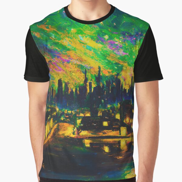 Item preview, The Starry Night of city view in green yellow designed and sold by MerryCrown.
