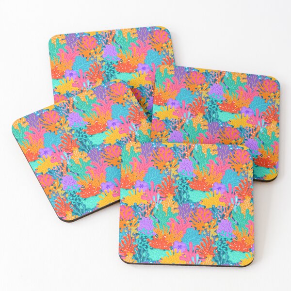 Item preview, Colorful vibrant marine underwater various corals in bright happy pink blue aqua teal purple orange yellow red designed and sold by artgeige.