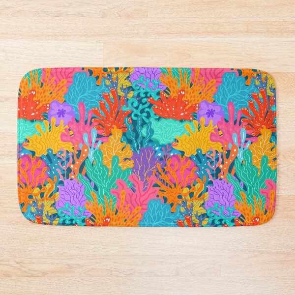 Item preview, Colorful vibrant marine underwater various corals in bright happy pink blue aqua teal purple orange yellow red designed and sold by artgeige.