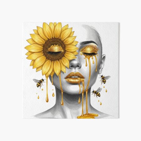 Golden Honey Bee Sunflower Woman - Surreal Art Art Board Print