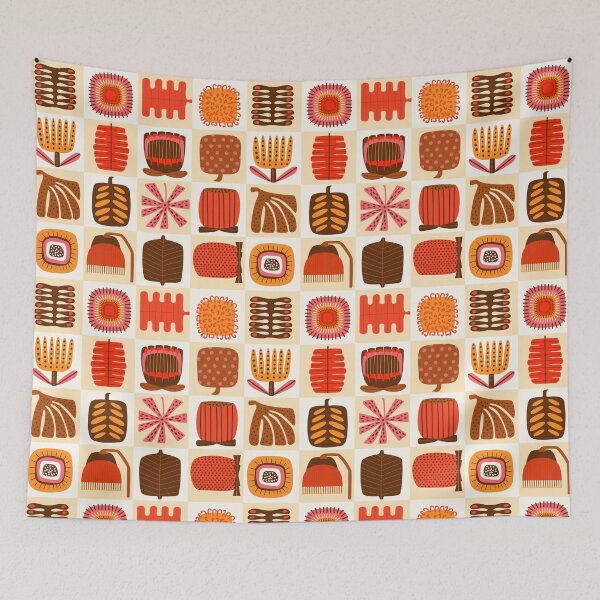 Item preview, Australian abstract geometric flowers and botanical foliage like golden wattle, banksia, bottlebrush, waratah gum in checkers  designed and sold by artgeige.